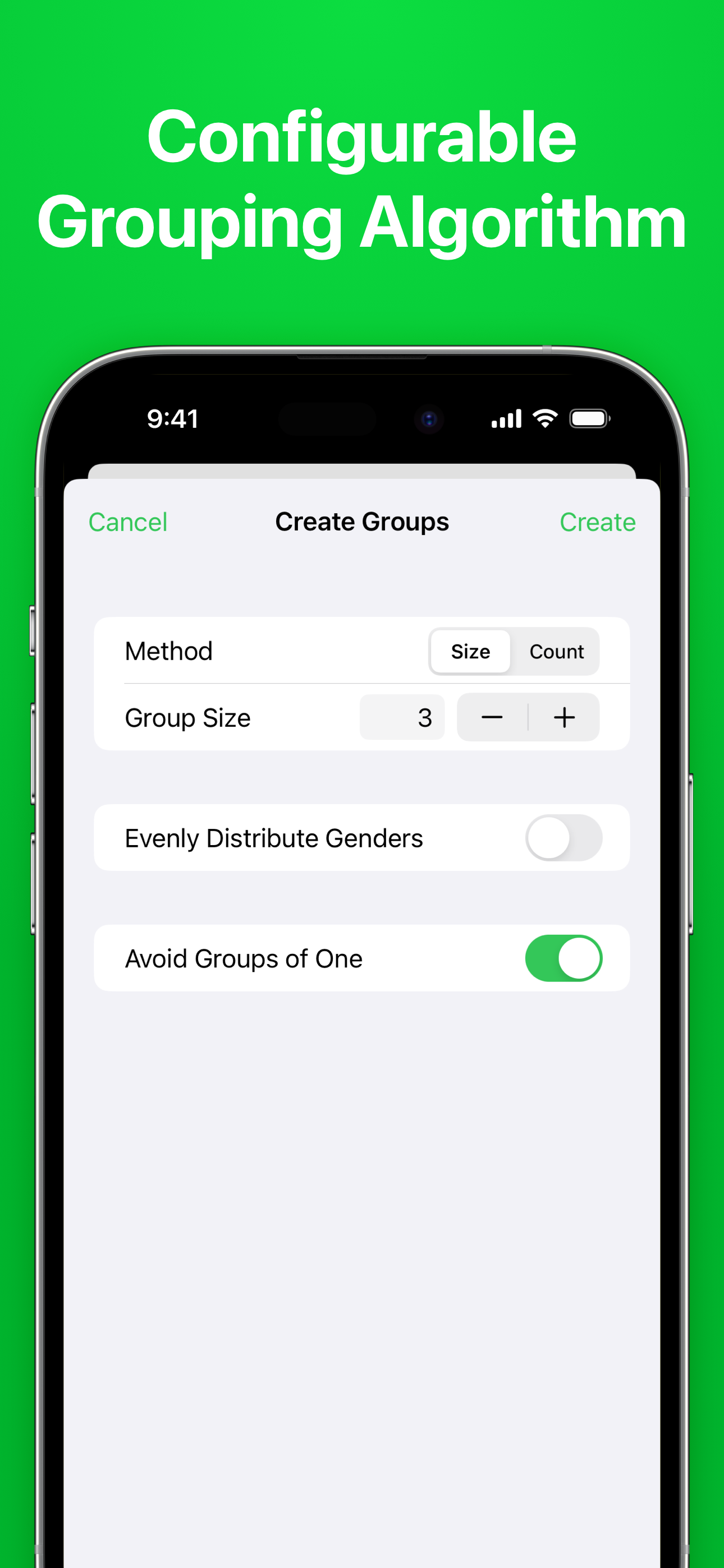 Screenshot of a group settings page in the Groups app.