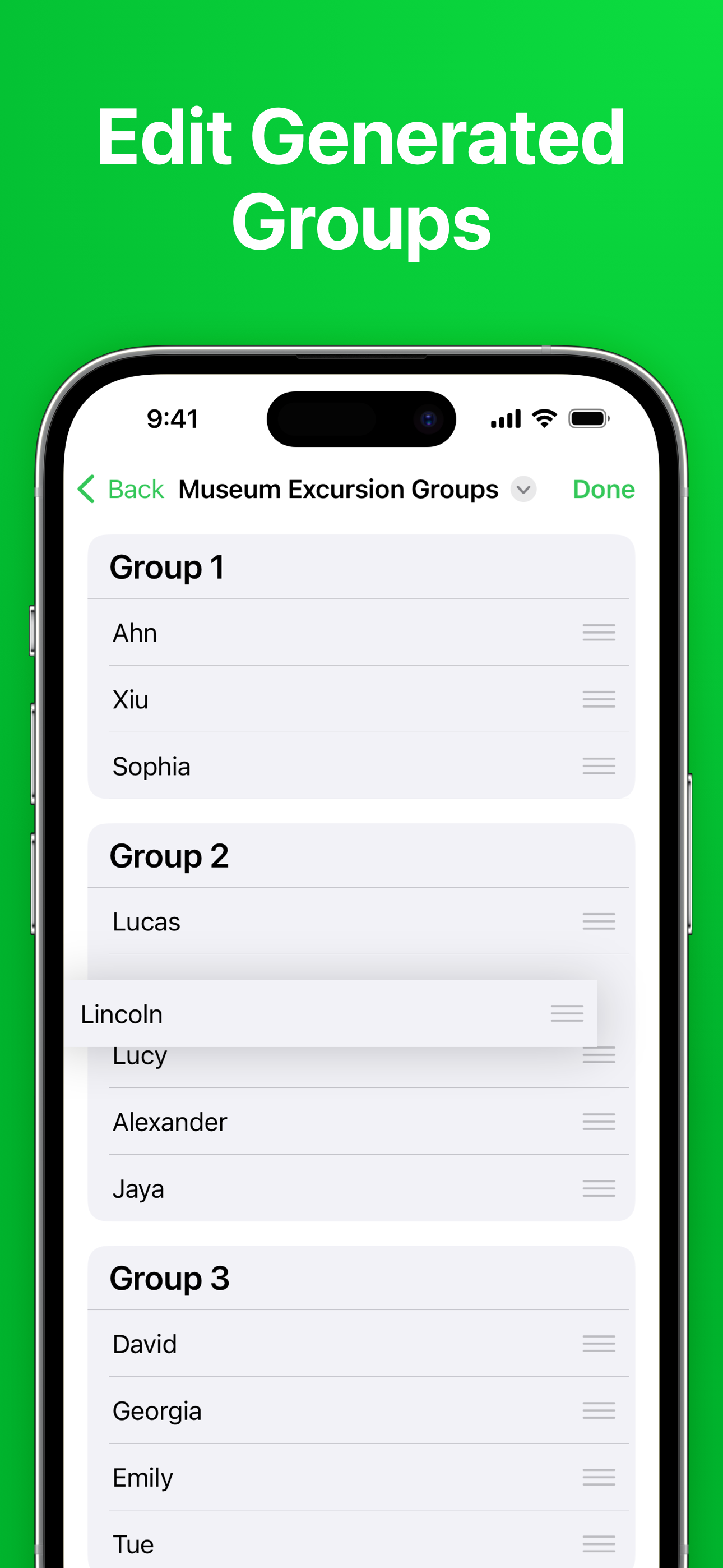 Screenshot of a editing a group in the Groups app.